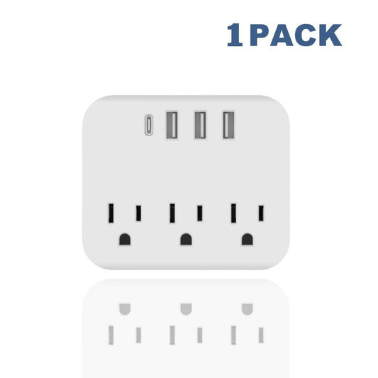 7-In-1 Mini Portable Power Socket with 3 Sockets, 3 USB Ports, 1 Type-C Port
